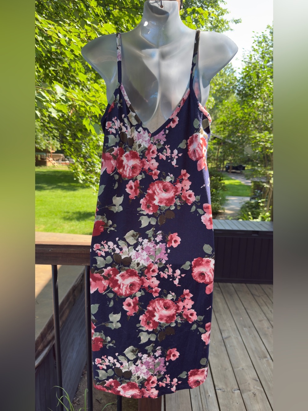 Simons Miiyu Floral Slip Dress Navy Pink Roses Women’s | Medium - Picture 6 of 9